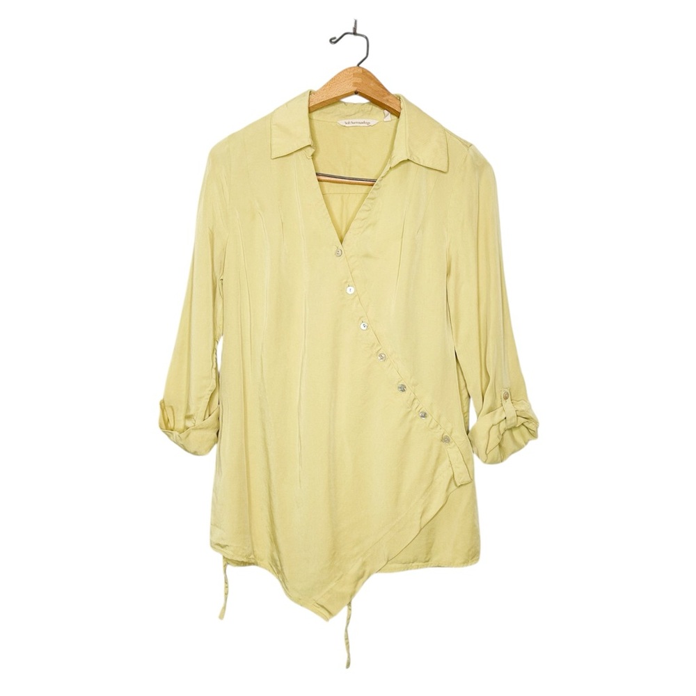 Soft‎ Surroundings Yellow Chartreuse Asymmetrical Button Front Top Petite Small